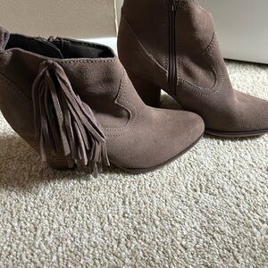 Steve Madden Taupe Ankle Boots with Fringe